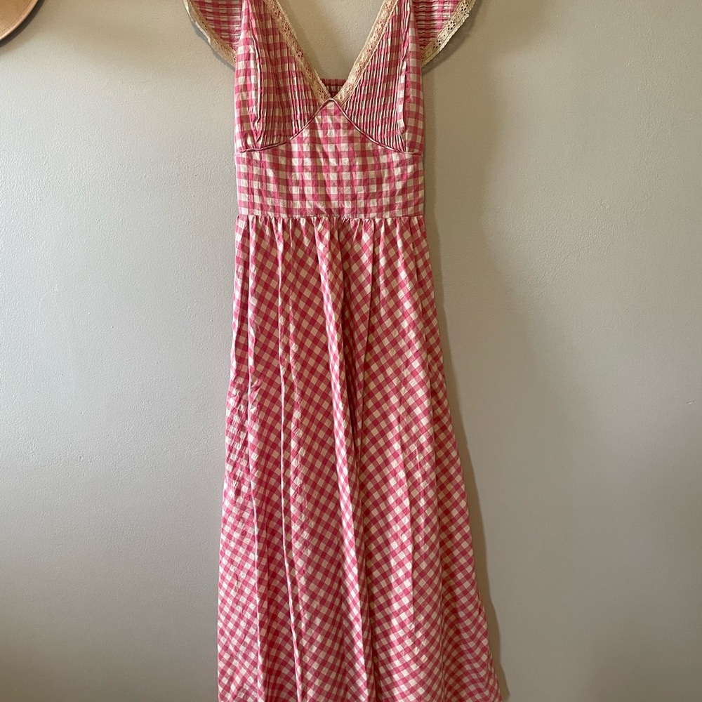 Find Me Now Red and Cream Gingham Midi Dress - Picture 3 of 8